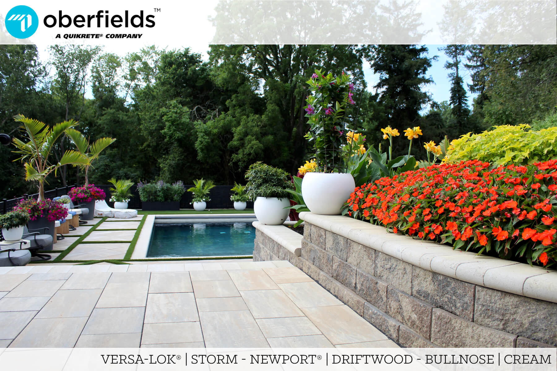Newport Driftwood Bullnose Cream VersaLok Storm Pool Chase Brick Paving
